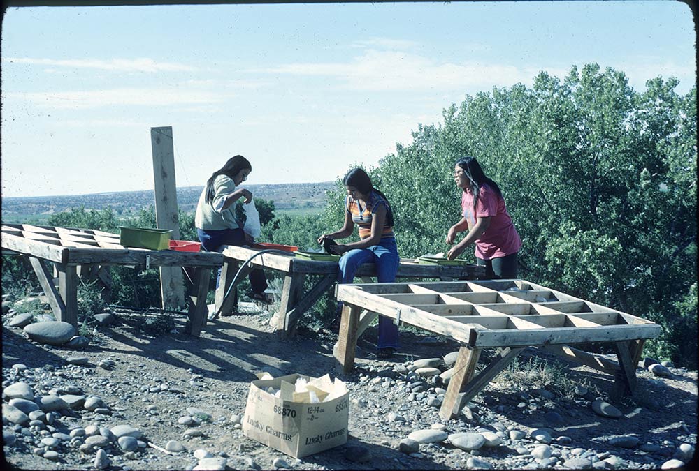 people washing lithics